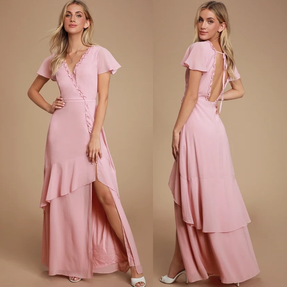 Lulu's Pour The Champagne Mauve Pink Backless Maxi Dress Gown Formal Large